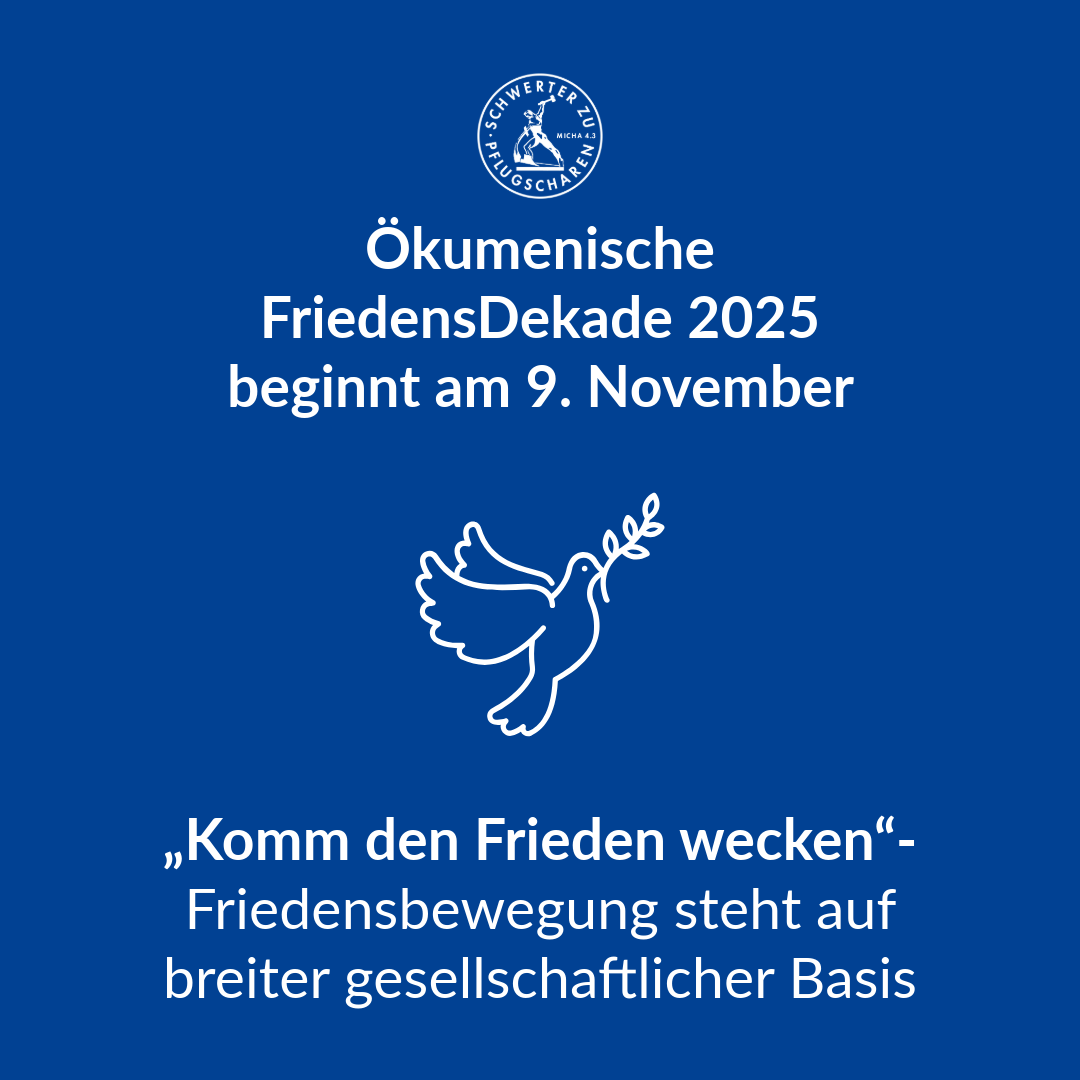 Blauer Hintergrund, darauf eine weisse Taube, sowie der Titel der Pressemitteilung zur Dekade.